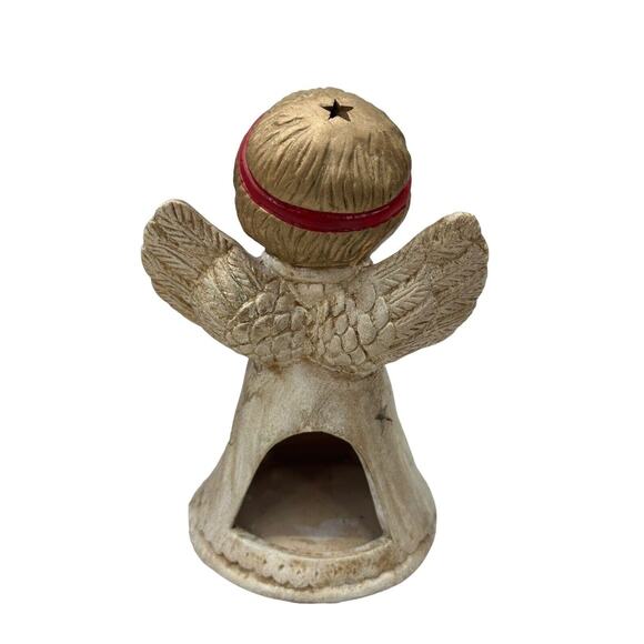 Christmas Ceramic PRAYING Angel Tea Light Candle Holder GILDED Stars Retro Decor - Picture 2 of 9